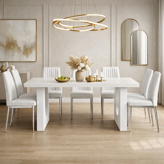 71 Inch Modern Dining Table Set with 6 PU Leather Chairs White Dining Room Set-0