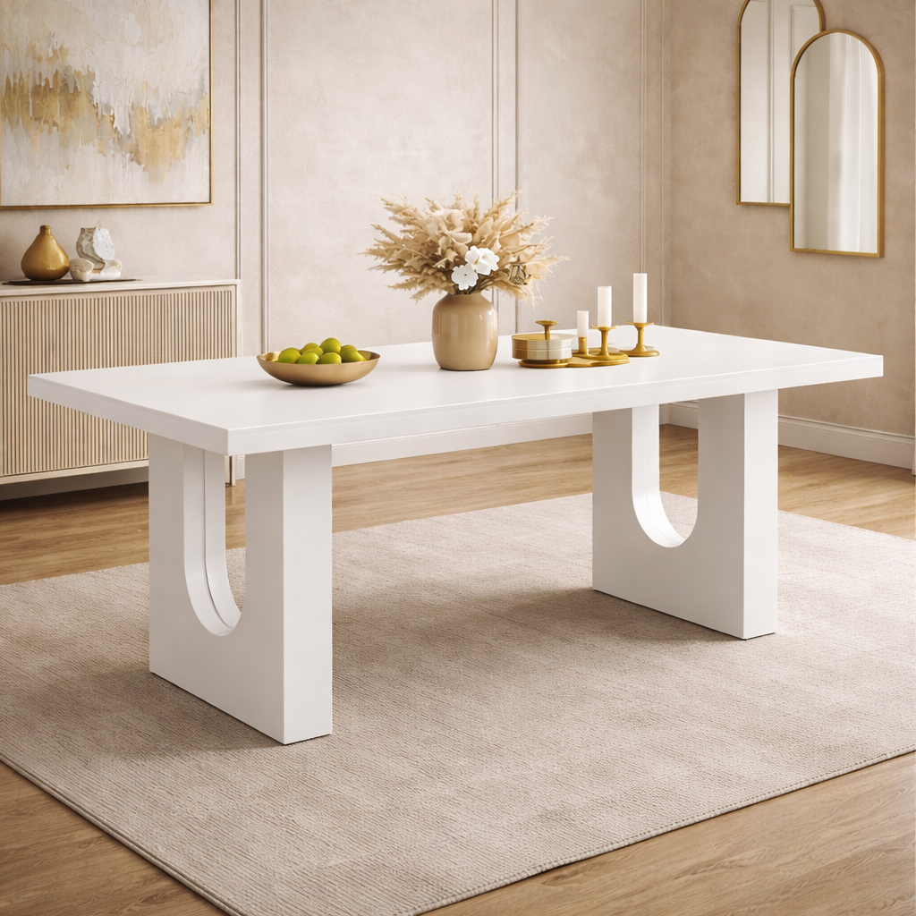 71 Inch Modern Dining Table Set with 6 PU Leather Chairs White Dining Room Set-3