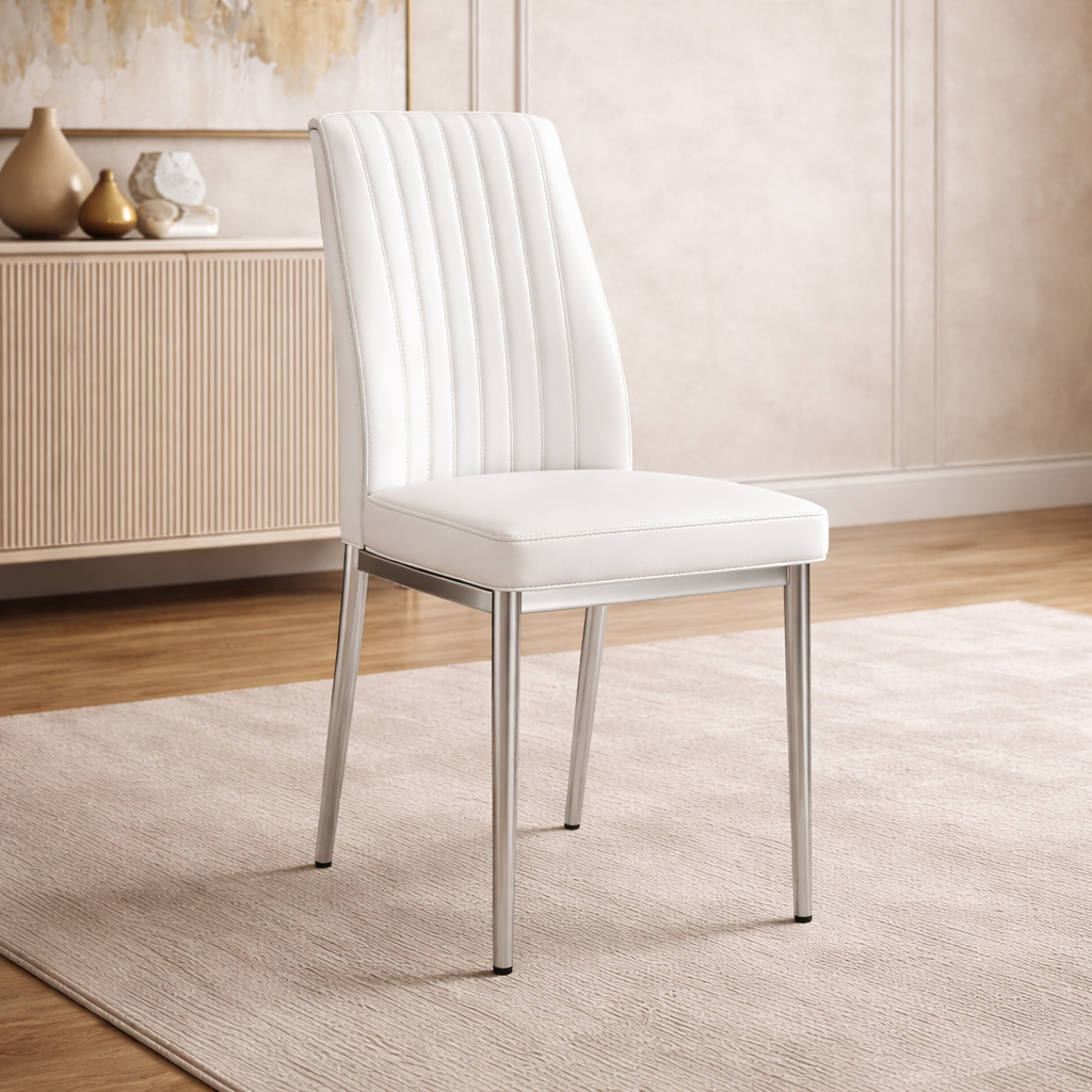 71 Inch Modern Dining Table Set with 6 PU Leather Chairs White Dining Room Set-4