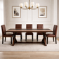 71" Farmhouse Dining Table Set with 6 PU Leather Chairs, Rectangular Brown Finish