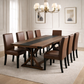 71" Farmhouse Dining Table Set with 6 PU Leather Chairs, Rectangular Brown Finish