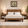 Full Wood Platform Bed with Headboard and 2 Rustic Nightstands Dark Brown Bedroom Set
