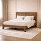 Full Wood Platform Bed with Headboard and 2 Rustic Nightstands Dark Brown Bedroom Set