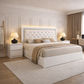 Queen Upholstered LED Platform Bed with 2 Drawer Nightstands, White High Gloss Set-3