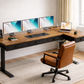 Electric L-Shaped Standing Desk with Faux Leather Office Chair Set