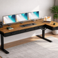 Electric L-Shaped Standing Desk with Faux Leather Office Chair Set