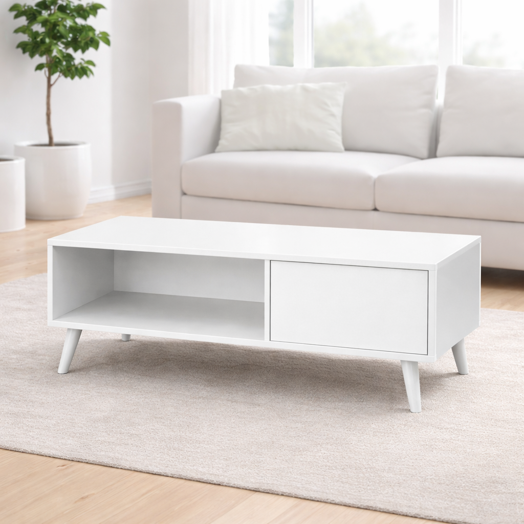 100.4" L-Shaped Sectional Sofa with Ottoman and Coffee Table Set – 4 Seat White Living Room Bundle-4