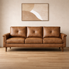 71.6" Mid Century Modern 3 Seat Sofa with 47" Oval Fluted Coffee Table Living Room Set Walnut