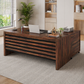 62.2" L-Shaped Executive Desk Set with File Cabinet & Ergonomic High-Back Chair, Brown/Black