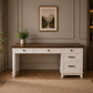 53.54" Executive Desk with Drawers & Charging Station with Ergonomic Mesh Office Chair Set White Walnut