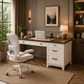 53.54" Executive Desk with Drawers & Charging Station with Ergonomic Mesh Office Chair Set White Walnut
