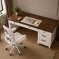 53.54" Executive Desk with Drawers & Charging Station with Ergonomic Mesh Office Chair Set White Walnut