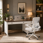 53.54" Executive Desk with Drawers & Charging Station with Ergonomic Mesh Office Chair Set White Walnut