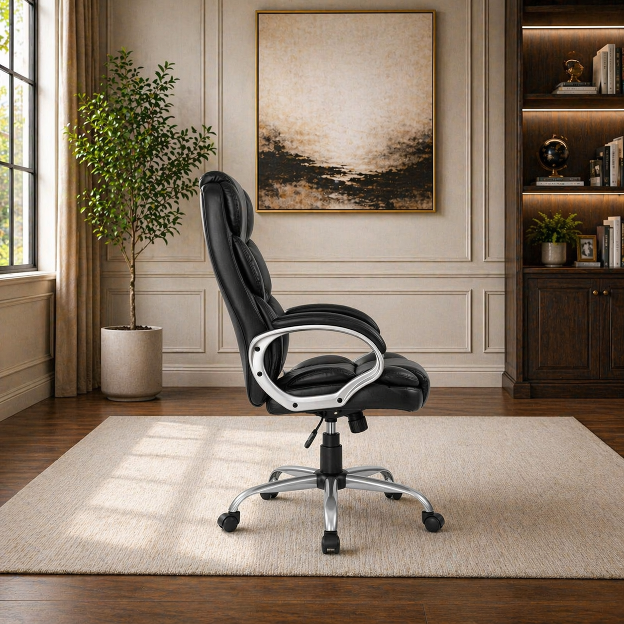 62" Executive Desk & Ergonomic Office Chair Set with Drawers, Cabinet Storage & Adjustable Swivel Chair Black