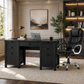 62" Executive Desk & Ergonomic Office Chair Set with Drawers, Cabinet Storage & Adjustable Swivel Chair Black