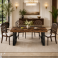 63 Inch Farmhouse Dining Table Set with 4 Upholstered Armchairs, Vintage Brown/Black