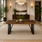 63 Inch Farmhouse Dining Table Set with 4 Upholstered Armchairs, Vintage Brown/Black