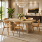 63" Farmhouse Dining Table Set with 6 Solid Oak Dining Chairs, Natural Wood Kitchen Set