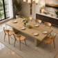 63" Farmhouse Dining Table Set with 6 Solid Oak Dining Chairs, Natural Wood Kitchen Set