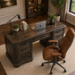 59" Farmhouse Executive Desk with Storage & Faux Suede Executive Office Chair Set Oak Brown