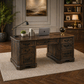 59" Farmhouse Executive Desk with Storage & Faux Suede Executive Office Chair Set Oak Brown
