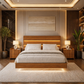 King Floating Bed Frame with LED Lights, Charging Headboard & 2 Fluted Walnut Nightstands