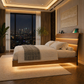 King Floating Bed Frame with LED Lights, Charging Headboard & 2 Fluted Walnut Nightstands