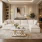 130" L-Shaped Cloud Sectional Sofa with Faux Marble Coffee Table 2-Piece Living Room Bundle White/Gold
