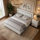 King Faux Leather Platform Bed with Diamond Headboard & 2 White 3-Drawer Nightstands Set