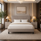 King Upholstered Platform Bed with Adjustable Headboard + 2 Fluted White Alder Nightstands