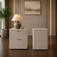 King Upholstered Platform Bed with Adjustable Headboard + 2 Fluted White Alder Nightstands
