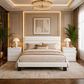King Bedroom Set with Velvet Upholstered Platform Bed Frame & 2 White Fluted 3-Drawer Nightstands