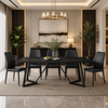 70.86" Black Rectangular Dining Table Set for 6-8 with 6 Upholstered Black Chairs