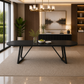 70.86" Black Rectangular Dining Table Set for 6-8 with 6 Upholstered Black Chairs