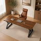 71" Executive Desk & Brown Leather Office Chair Set with Ergonomic High-Back Seat