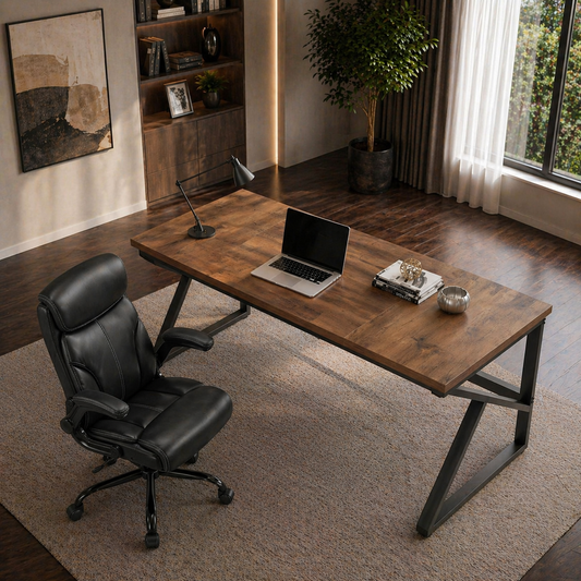 70.8" Double Workstation Desk & Ergonomic Executive Office Chair Set, Rustic Oak