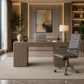 ShipItFurniture 61" Executive Office Desk & Swivel Chair Set Grey Alder Storage Desk