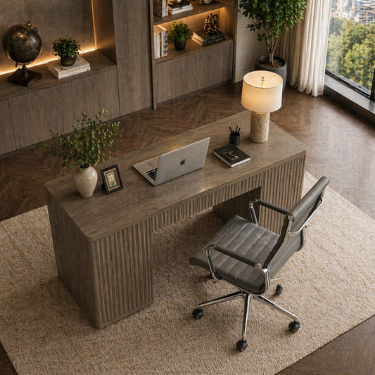 ShipItFurniture 61" Executive Office Desk & Swivel Chair Set Grey Alder Storage Desk