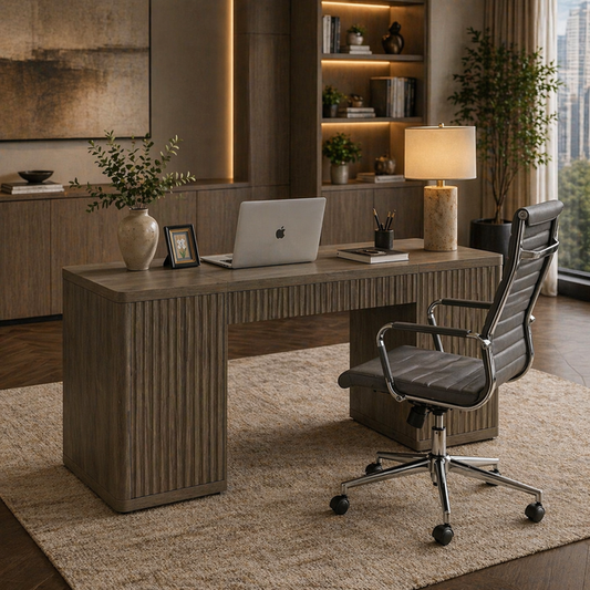 ShipItFurniture 61" Executive Office Desk & Swivel Chair Set Grey Alder Storage Desk