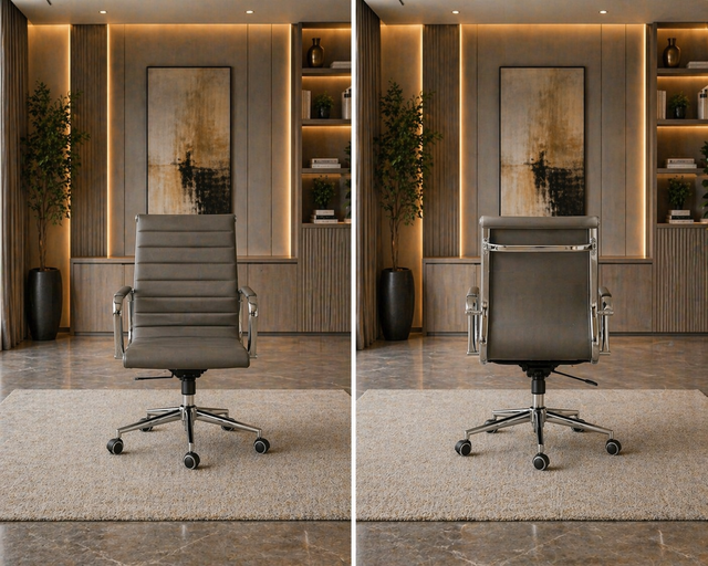 ShipItFurniture 61" Executive Office Desk & Swivel Chair Set Grey Alder Storage Desk