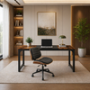 63" Modern Computer Desk & Armless Swivel Office Chair Set, Vintage Black/Walnut Accent