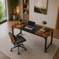 63" Modern Computer Desk & Armless Swivel Office Chair Set, Vintage Black/Walnut Accent