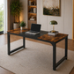 63" Modern Computer Desk & Armless Swivel Office Chair Set, Vintage Black/Walnut Accent