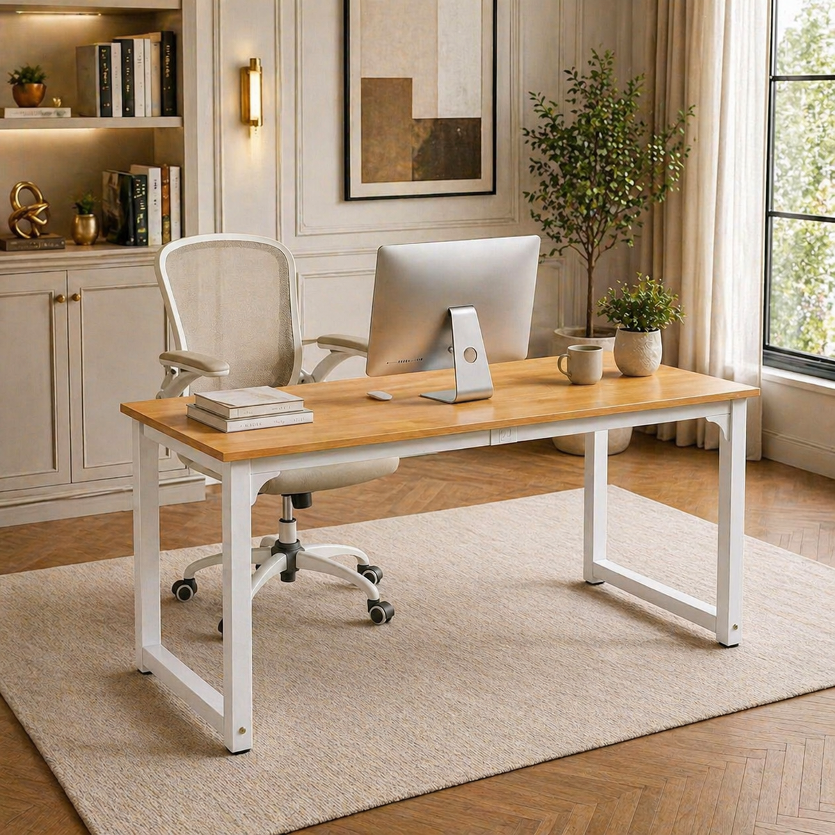 63" White Modern Computer Desk & Ergonomic High Back Office Chair Set