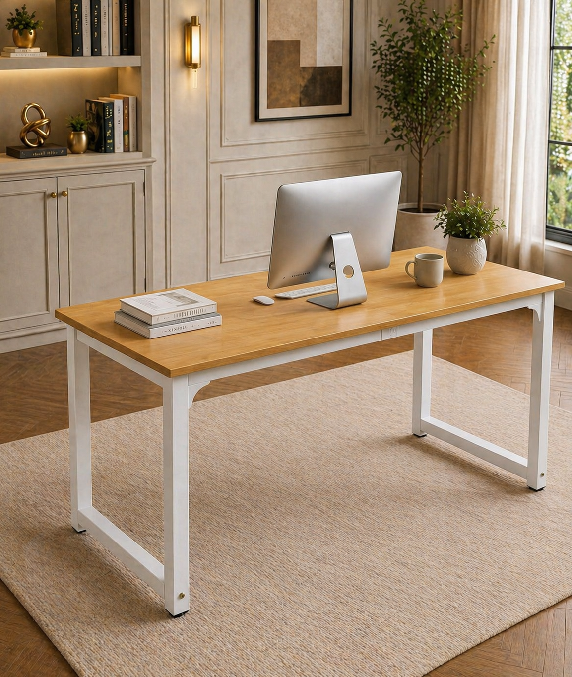 63" White Modern Computer Desk & Ergonomic High Back Office Chair Set