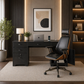 ShipItFurniture 59" Executive Office Desk & Ergonomic Chair Set with Lockable Drawers Black