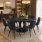 59" Extendable Round Dining Table Set with 6 PU Leather Chairs, Black Dining Room Bundle-0