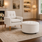 White Upholstered Accent Chair with Round Storage Ottoman Set for Living Room or Bedroom-2