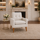 White Upholstered Accent Chair with Round Storage Ottoman Set for Living Room or Bedroom-3