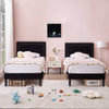 Set of 2 - Twin Dorm Style Black Tufted Upholstered Platform Bed with Headboard-0
